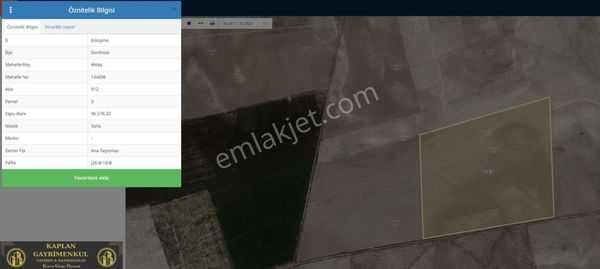 Kaplan Gayrimenkul’den Eskişehir Sivrihisar Aktaş Mahallesinde 96.578 M² Satılık Tarla