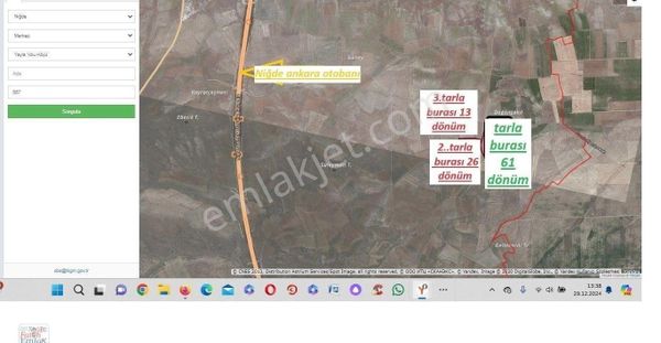 Niğde Yayla Yolunda 100 Dönüm Satlık Tarla