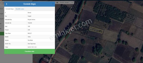 İnegöl Küçük Yenice Satılık 900 Mt Hobi Bahçesi (106/249) Kod: Tt