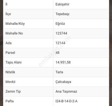 İki Gayrimenkul Danışmanlık Dan Eğriöz Mahallesinde Satılık 14.951.58 Mt Tarla