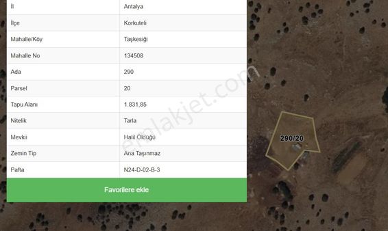 Antalya Korkuteli Taşkesiği Yayla 1831 M2 Yatırımlık Uygun Fiyat