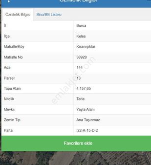 Keles Kıranışıklarda Satılık 1 Dönüm Hisse