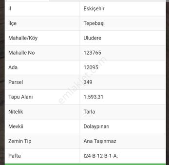 İki Gayrimenkul Danışmanlık Dan Uludere Mahallesinde Satılık 1593 Mt Tarla