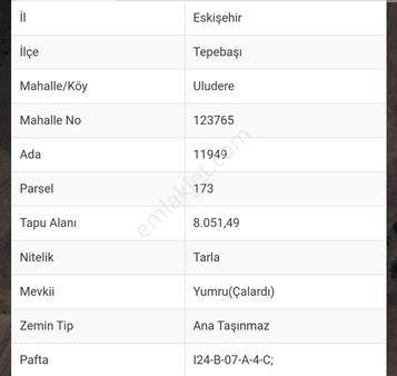 İki Gayrimenkul Danışmanlık Dan Uludere Mahallesinde Satılık 8051 Mt Tarla