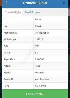 Bursa İnegöl Tüfekçi Konak 8..100m2 Satılık Tarla