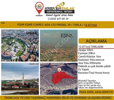 Uşak-eşme-camili-satılık 12071m2 Tarla