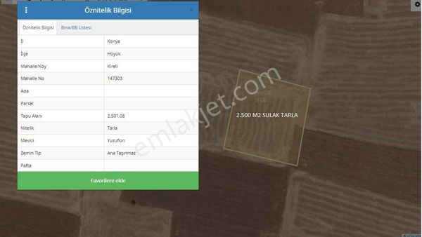 Hüyük'de Beyşehir Gölüne 2.5 Km Mesafede Satılık 2.500 M2 Sulak Tarla