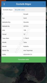 Era Meta'dan İzmit Süverler'de 1756 M2 Tarla