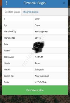 İzmir Foça Yenibağarası Satılık Tarla