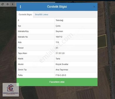 Çorlu Seymende Yola Cephe Satılık Tarla