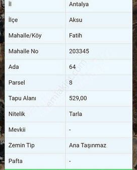 Antalaya Aksu Fatih Satılık Villa Parseli Arsa Arazi