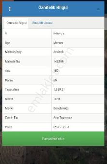Kütahya Merkez Arslanlı Köyü Büneleközü Mevkiinde 1859 M2 Satılık Tarla