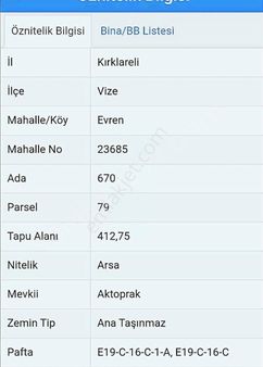 Kırklareli Vize Merkezi Konumda Satılık Arsa