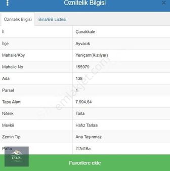 Ayvacık-küçükkuyu Arasında Harika Doğa Manzaralı Satılık Tarla
