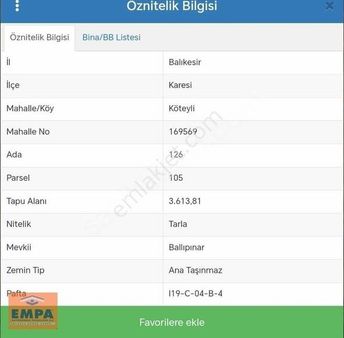 Karesi Köteyli'de Yola Cepheli Tarla