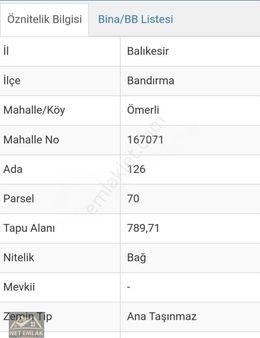 Bandırma Ömerli Köyü Satılık Arazi