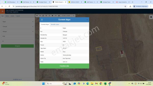 Tunç Harita Emlaktan Arsa
