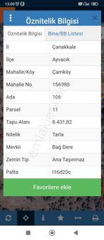 Çanakkale Ayvacık Çamköy 'de Satılık Tarla