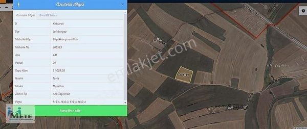 Lüleburgaz Büyük Karıştıran'da Satılık İmara Yakın 11000m² Tarla