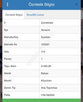 Çanakkale Ayvacık İlyasfakı Köyünde Satılık Arsa