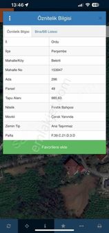 Ordu/perşembe/bekirlide 1 Dönüm Fındık Bahçesi