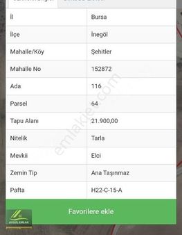 Şehitlerde 21.900m2 (1dönüm T.22.900m2)satılık Tarla(25.000.000)