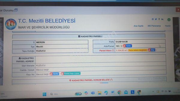 Hcl'den Mezitli Kuzucu Da Köycivarı Satılık 3.325 Metrekare Arsa