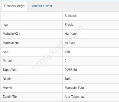 Balıkesir Erdek Harmanlı Mah. 24.563 M2 Satılık Tarla Deniz Manzaralı