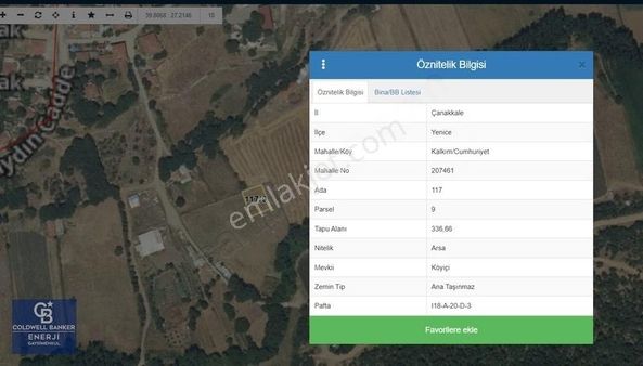 Çanakkale Yenice Kalkım Cumhuriyet Satılık 336 M2 İmarlı Arsa