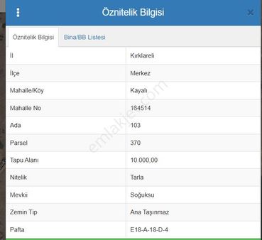 Kırklareli Kayalı Köyü Kayalı Barajına Cephe Satılık Tarla