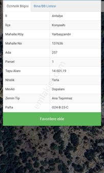 Antalya Konyaaltı Yarbaşçandır Da Satılık Tarla