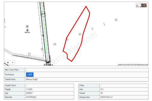 Saray Ayaspaşa Mahallesinde 570m² Hisselitapu Satılık Tarla Osmanlı Emlak