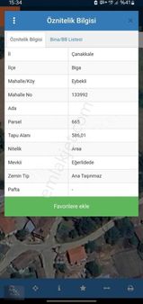 Çanakkale Biga Eybekli Köyünde Satılık İmarlı Arsa