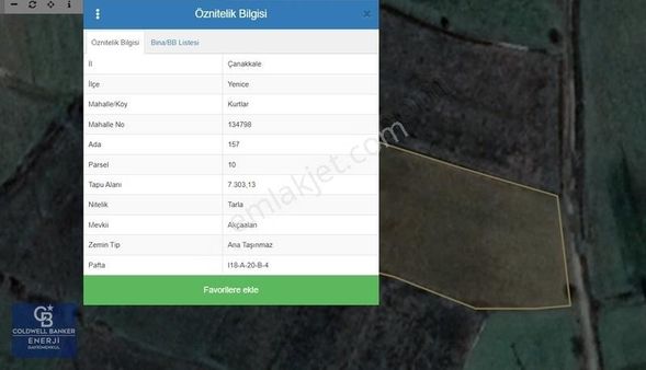 Çanakkale Yenice Kurtlar Köyü 7.303 M2 Arazi