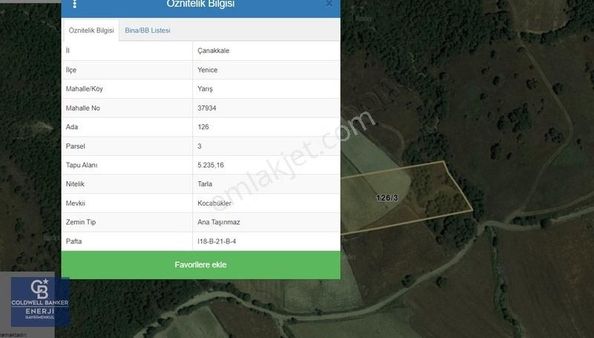 Çanakkale Yenice Yarış Köyü Satılık 5.235 M2 Arazi