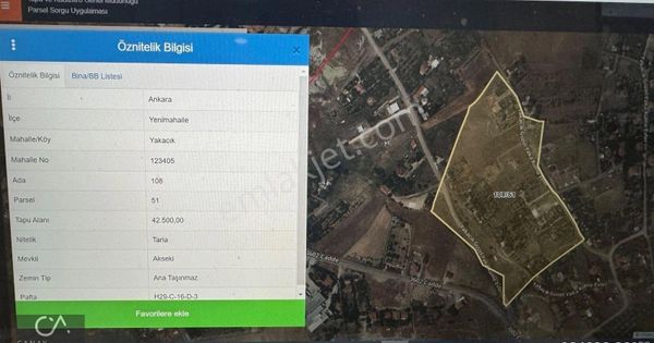 Yenimahalle Yakacık Akseki Mevkii 950 M2 Tarla Satılık