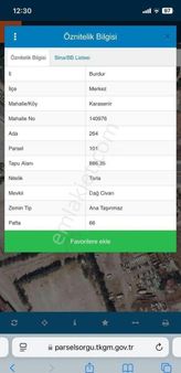 Burdur Merkez Karasenirde Satılık Tarla