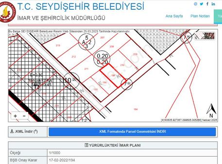 Konya Seydişehir Beyde Süt Yakını 1311 M2 Satılık Arsalar 2 K İmarlı % 20 İnş. Alanı