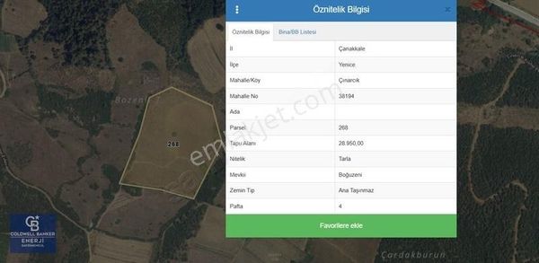 Çanakkale Yenice Çınarcık Satılık 28.950 M2 Arazi