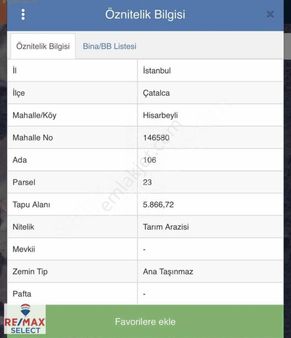 Çatalca Hisarbeyli De 953 M2 Arazi