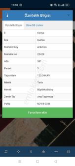 Konya Çumra Arikorende Satılık 123544 Metre Kare Tarla