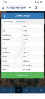 İki Gayrimenkulden Bursa İnegöl Olukman Mahallesinde Satılık 3.600 M2 Tarla