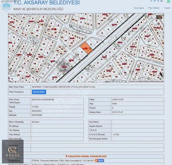 -coşar Gayrimenkul: Hmax:serbest Nevşehir Yoluna Cephe 2215,72m2