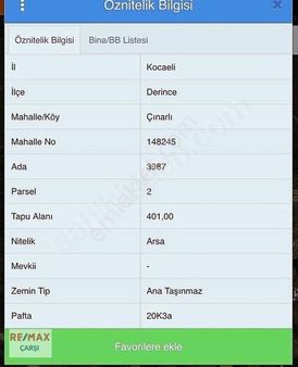 Remax Çarşıdan Derince Çınarlıda 401 M2 Deniz Manzaralı Arsa