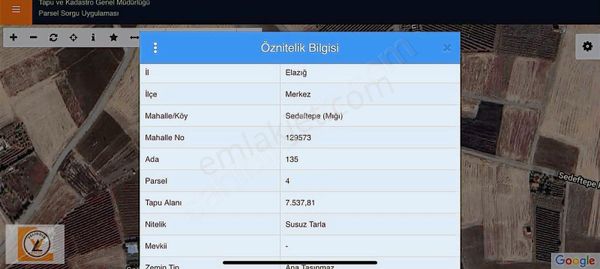 Elazığ Sedeftepede Satılık 7 Dönüm Tarla