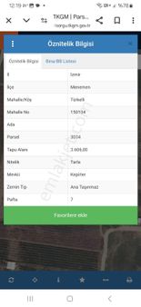 İzmir İli Menemen İlçesi Türkelli'de 415 M2 Tarlamız Satılıktır.