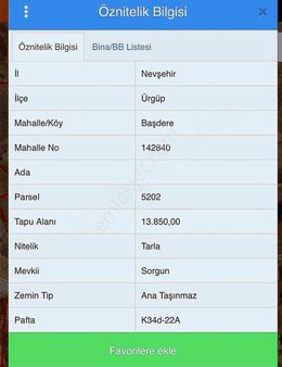 Ürgüp Başdere -sorgun Mevkii 19450 M2 Satılık Cevizlik