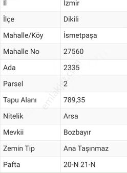 Dikili Merkezde Ticari İmarlı Arsa
