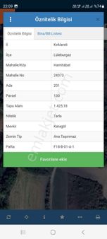 Arıkoğlundan Kırklareli Lülebrgaz Hamitabatda 1425m2 Tarla