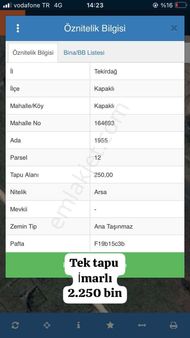 Kapaklı Atatürk Mahallesinde İmarlı Tek Tapu Arsa